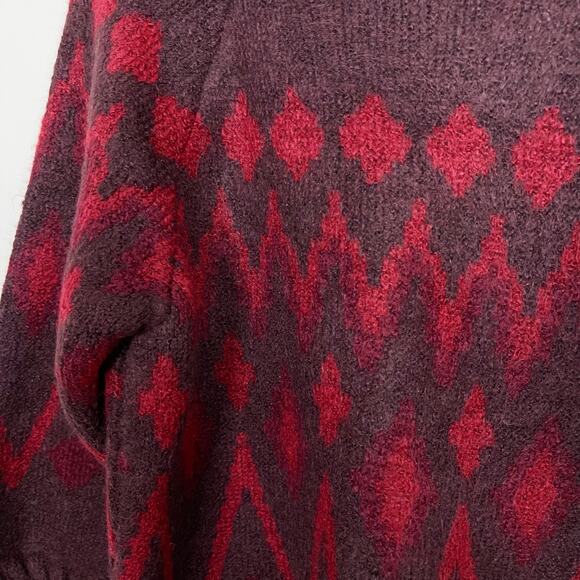 A New Day Fairisle Cozy Soft Sweater Fuzzy Burgundy Red XSmall XS Womens Crew - Picture 6 of 9